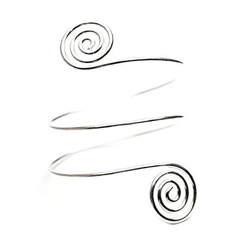 Caiyao Punk Cool Upper Arm Adjustable Bracelet Open Cuff Bangle Coil Bracelet Simple Swirl Leaf Armband Minimalist Armlet Vintage Jewelry for Women - color: silver swirl