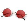 Round Polarized Sunglasses Men Women,Retro Metal Hippie Shades with 100% UV Protection - color: A07- Golden Frame Red Lens