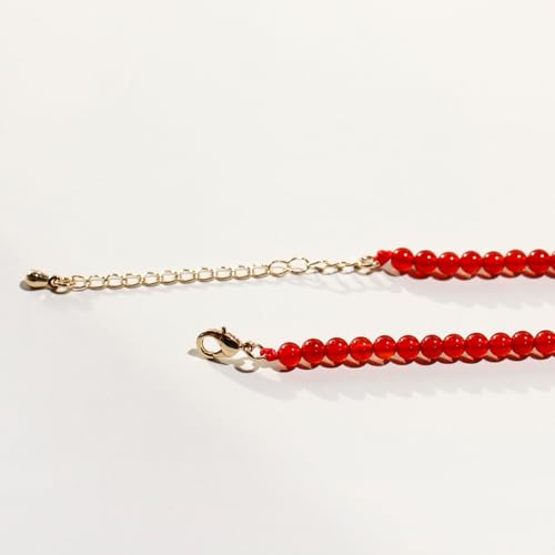 Simple Choker Necklace for Women Real Stone and Crystals Necklaces 4mm Beaded Choker Jewelry Meditation Gift for Women (16"+2") - style: Red Agate