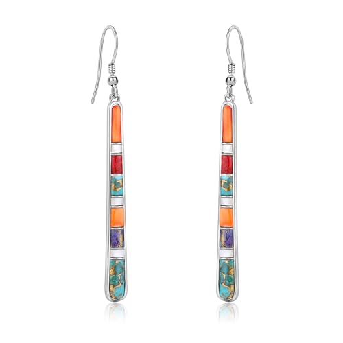 Turquoise Earrings for Women 925 Sterling Silver Gemstones Dangle Earrings Bohemian Style Statement Bar Earrings Dangle Earrings for Women Earrings Valentines Gifts - color: Multiple Colors