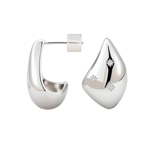 RENAIZ Bold Statement Hoop & Stud Earrings for Women – 14K Gold & Rhodium Plated Maximalist Jewelry, Chunky Geometric Boho Earrings, Hypoallergenic Non-Tarnish Trendy Gift - color: White Gold, style: Teardrop