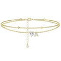 Ankle Bracelets for Women Waterproof 14K Gold Plated CZ Initial Anklet for Women Dainty Layered Letter Heart Ankle Bracelets Handmade Adjustable Foot Chain Anklet Summer Beach Jewelry - color: gold A