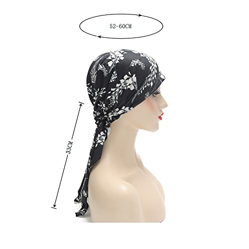 ZLYC Chemo Headwear Pre Tied Head Scarf Headwraps Lightweight Turban Beanie Cap for Women - color: Leaves Black