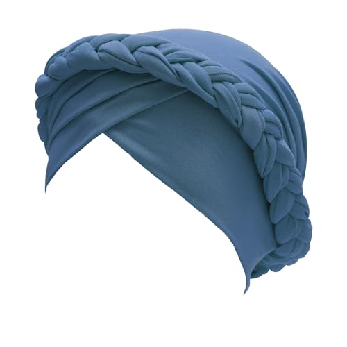 ZLYC Chemo Headwear for Women Pre Tied Turban Headwear Lightweight Beanie Hat - color: Braid Haze Blue