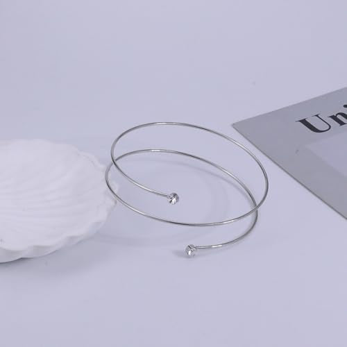 Women's 18k Gold Plated Arm Cuff Bracelet - Minimalist Silver Upper Arm Cuff for Cool - color: H-Silver