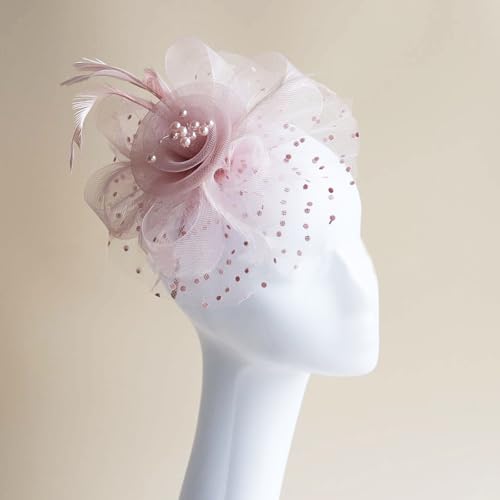 Fascinators Hat Pearl Earrings Necklace Bracelets Gloves 1920s Headband Hair Clips Women Flower Mesh Feather Headpiece Headwear Halloween Carnival Cocktail Wedding Tea Party Accessories Pink - color: Light Pink