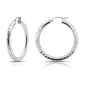 Hoops & Loops 925 Sterling Silver Diamond-Cut Round Hoop Textured 3mm Click-Top Earrings for Women, Slver, Two-Tone 14K Yellow Gold Flash Plate 15/20/25/30/35/40/45/50mm Hoops - color: Silver, size: 30mm (1.2'')