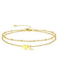Silvora Ankle Bracelets for Women Waterproof 14K Gold/Silver/Black Initial Anklet for Women Dainty Layered Heart Ankle Bracelets Stainless Steel Adjustable Foot Chain Anklet Summer Beach Jewelry - color: L-Gold