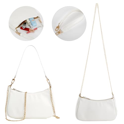 Shoulder Bag for women Crossbody Bags Retro Classic Small Hobo Purse Clutch Tote Handbags with Zipper Closure - color: White