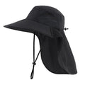 Home Prefer Outdoor UPF50+ Sun Hat Wide Brim Mesh Fishing Hat with Neck Flap - color: Black