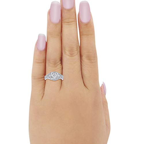 Blue Apple Co. Art Deco Ring Round Cubic Zirconia Leaf Filigree Design Split Shank Twisted Band Bridal Statement Wedding Engagement Rings For Women 925 Sterling Silver Gifts For Her - color: Simulated Cubic Zirconia