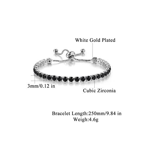 CiNily Adjustable Tennis Bracelets for Women Teen Girls Rainbow Cubic Zirconia Bracelet 14K White Gold Plated Hypoallergenic Slider Bracelet Jewelry Gift - color: Adjustable-Black