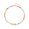 Wellike Freshwater Pearl Beaded Necklace for Women Handmade Boho Colorful Glass Beads Choker Necklace Stainless Steel 18K Gold Plated Bohemian Women Summer Jewelry Gifts - color: KKWX022