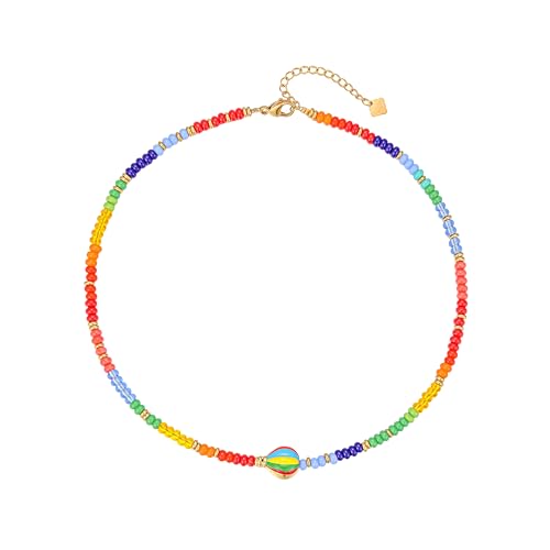 Wellike Freshwater Pearl Beaded Necklace for Women Handmade Boho Colorful Glass Beads Choker Necklace Stainless Steel 18K Gold Plated Bohemian Women Summer Jewelry Gifts - color: KKWX022
