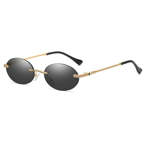 Retro Oval Sunglasses Rimless Small Round Glasses Frameless UV400 Men Women Fashion Shades - color: Black