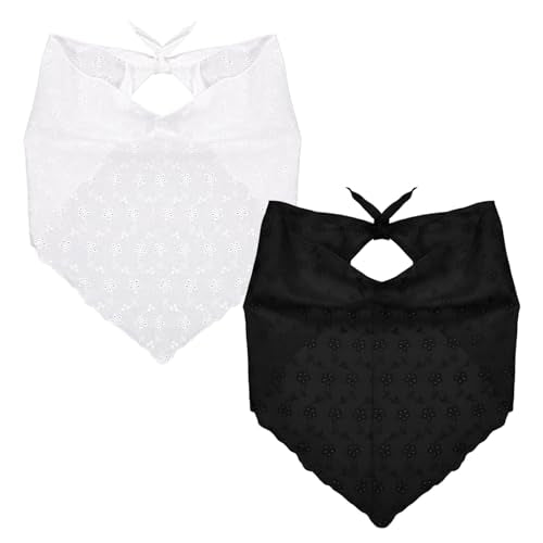 Black Lace Bandana Headband Scarf White Eyelet Lace Bandana Hair Scarf Triangle Headscarf for Women Flower Eyelet Hair Kerchief for Sweet Women Boho