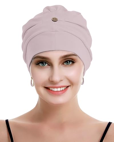 osvyo Cotton Chemo Turbans for Women Cancer Hairloss hat - Cotton Lightweight Headwear Sealed Packaging - color: Cotton Crepe Pink