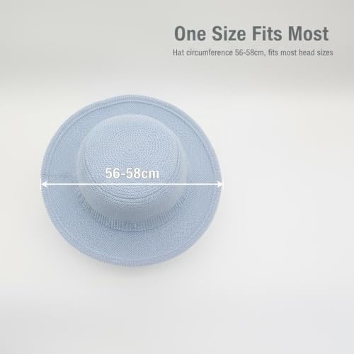 Women Straw Hat Beach Sun Cap Foldable Paper Knitted for Travel Summer Vacation Soft Lightweight Breathable - color: Blue