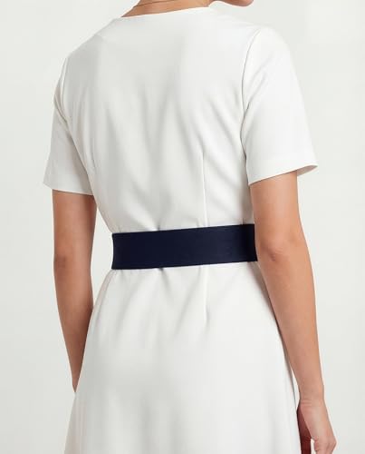 BlackButterfly Wide Elastic Waist Cinch Stretch Waistband Retro Vertical Clasp Buckle Belt - color: Midnight Blue, size: Small
