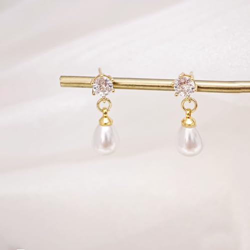 Pearl Earrings for Women, 14k Pearl Drop Dangle Earrings Gold Earrings for Women Trendy Cute Prom Bridal Earring Flower Long Earring Wedding Jewelry - color: style-3