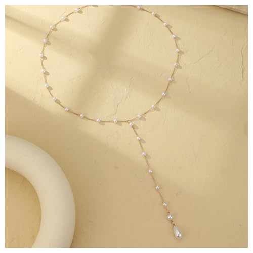 Gold Long Pearl Back Chain Necklace for Backless Dress Bridal Wedding Pearl Backdrop Jewelry Festival Rave Body Chain Jewelry for Women