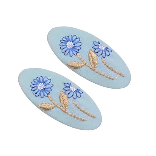 Set Of 2 Delicate Hand Embroidered Hair Clip Vintage Flower Zouju For Daughters Teens Women Girlfriends Wives Unique Hair Accessories (Azure Hair Clip) - color: Azure Hair Clip