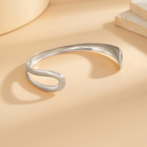 Arm Cuff for Women Gold Upper Arm Bracelet Minimalist Adjustable Cuffs Bangle Punk Dress Jewelry - style: Silver B