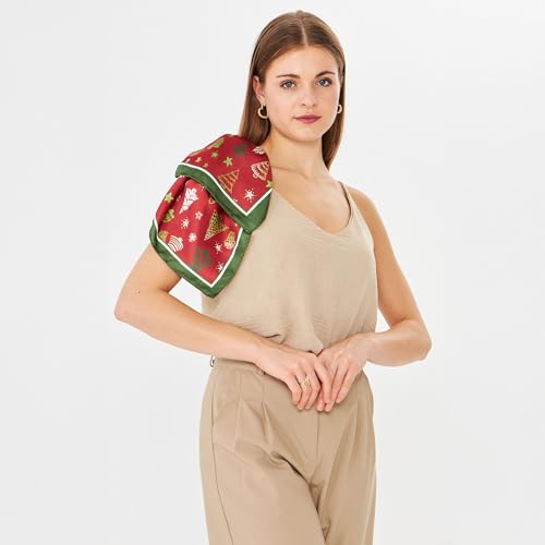 dscarf Womens Neck Scarf 21"x21" Small Square | Headband Scarf Ethnic Bandana Head Scarf Flowering Breathable Lightweight - color: Christmas Design 2