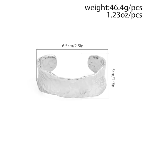 COLORFUL BLING Minimalist Hammered Irregular Cuff Bracelets for Women Open Wide Chunky Cuff Statement Wrap Bangle Bracelet - color: irregularsilver