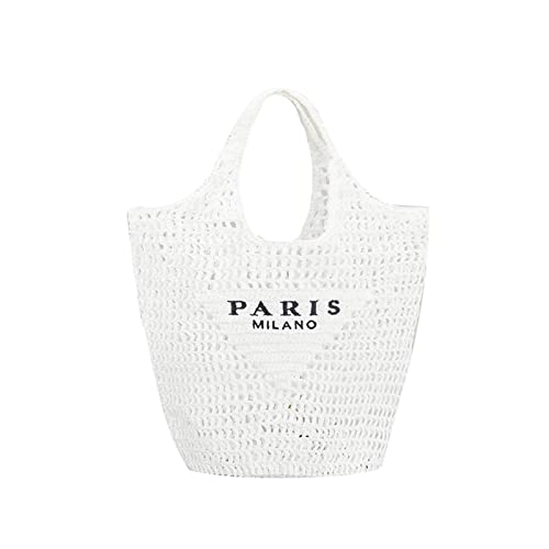 POOOPSSD New Woven Bag, Straw Mesh Tote Bag, Beach, Shoulder Bag, Hobo Women, Foldable Large Capacity, for Holiday. - color: White