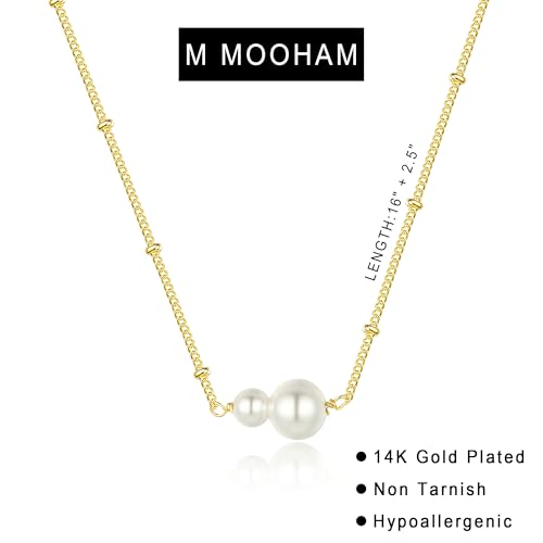M MOOHAM Gold Necklace for Women Non Tarnish - Dainty 14K Gold Plated Beaded Chain Small Pendant Necklaces Simple Pearl Circle Beads Teardrop Pendant Necklace for Women Trendy Jewelry Gifts - color: Pearl Pendant