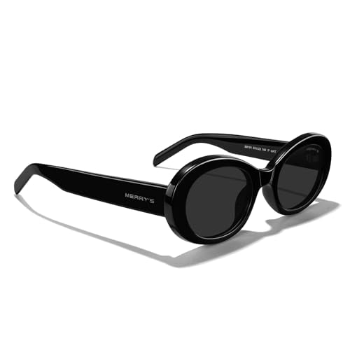 MERRY'S Modern Oval Round Acetate Sunglasses for Women UV400 Polarized Sunglasses S6191 - color: Black Frame/Black Lens