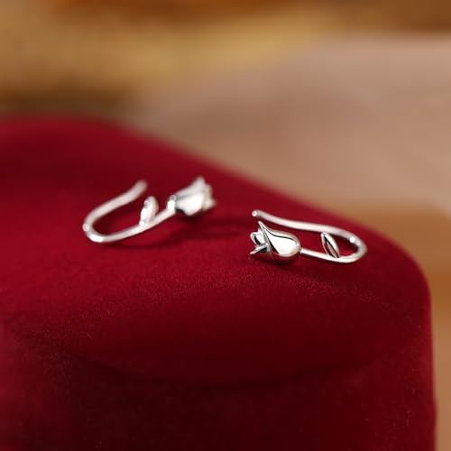 Reffeer Solid 925 Sterling Silver Flower Crawler Cuff Earrings Wraps for Women Teens Tulip Flower Wrap Earrings - color: A-Silver