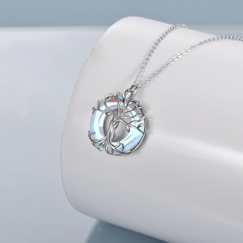 TOUPOP Tree of Life Necklace Gifts for Women 925 Sterling Silver Family Tree Pendant with Crystal Birthday Irish Jewelry Gifts for Women Her Wife Mom - color: 04-White Gold-Moonstone
