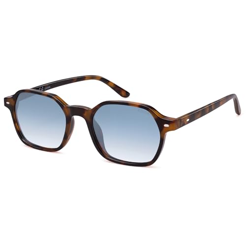 SOJOS Retro Square Polarized Sunglasses Womens Men Trendy 70s Thin Slim Shades Sunnies SJ2674 - color: Tortoise Frame Blue Grading Lens