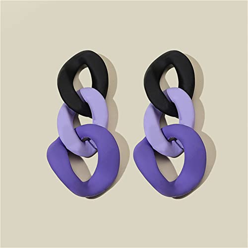 Charm Elegant Hollow Color Chain Acrylic Geometric Temperament Dangle Drop Earrings Bohemian Minimalist Hypoallergenic Jewelry Gift - color: Black Purple Purple earrings