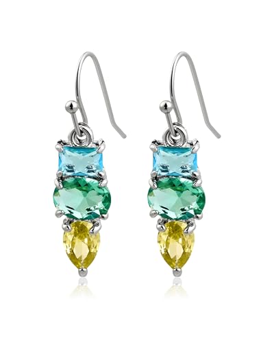 Colorful Cubic Zirconia Dangle Earrings for Women Multicolor Crystal Earrings Rainbow Cz Dangling for Birthstone Jewelry - color: Short linght blue