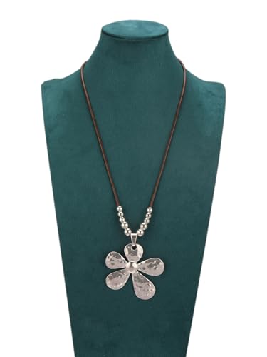 GelConnie Leather Necklaces Turquoise Long Boho Necklaces for Women Brown Chunky Circle Pendant Chocker Necklace Gold Sweater Necklace - style: Boho Flower Necklace