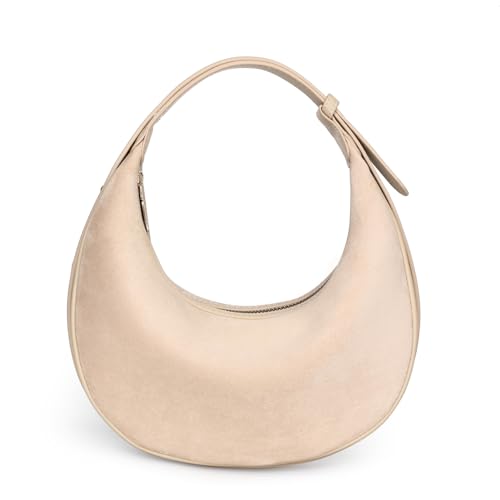 Herald Suede Crossbody Bag for Women, Vintage Hobo Handbag Crescent Shoulder Purses with Adjustable Strap Winter Fall - color: Suede Khaki