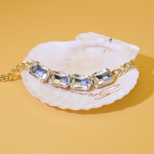 Fashionable Chunky Plated Tennis Rhinestone Statement Necklace Jewelry Set for Women Multicolor gem necklace with Great Sparkle and Shine Design for Women to Easy Match - color: WHITE rhinestone necklace