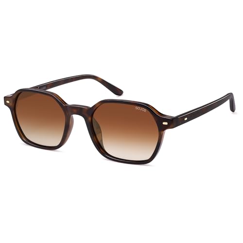 SOJOS Retro Square Polarized Sunglasses Womens Men Trendy 70s Thin Slim Shades Sunnies SJ2674 - color: Tortoise Frame Brown Grading Lens