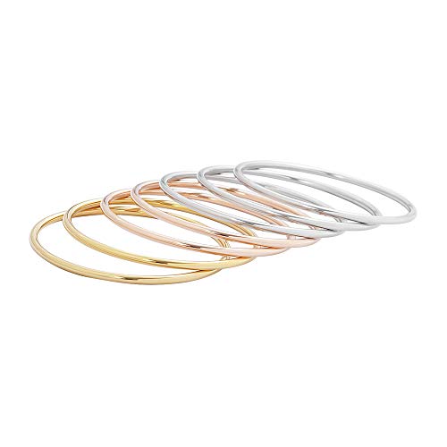 Glossy Thin Round Bangle Bracelet Set for Women, Set of 7 - color: Silver, Gold, Rose Gold