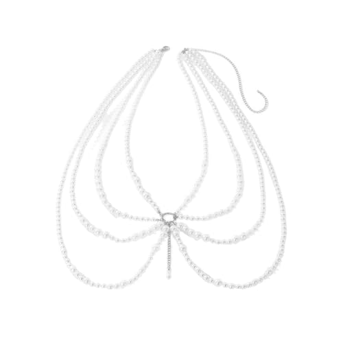 Multilayer Imitation Pearl Waist Chain for Women Trendy Waistband White Pearl Body Chain Long Tassel Pendant Waist Chain Wedding Bridal Dress Belt Fashion Trend Metal Chain Body Chain Jewelry - color: White