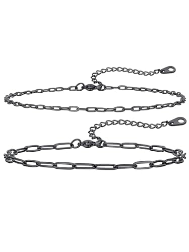 ChainsHouse Ankle Bracelets for Women, Stainless Steel Chain Anklets Waterproof, Women Summer Beach Jewelry Gift, Come with Box - color: 02. 2Pcs-(2+3mm)-Paperclip-Black