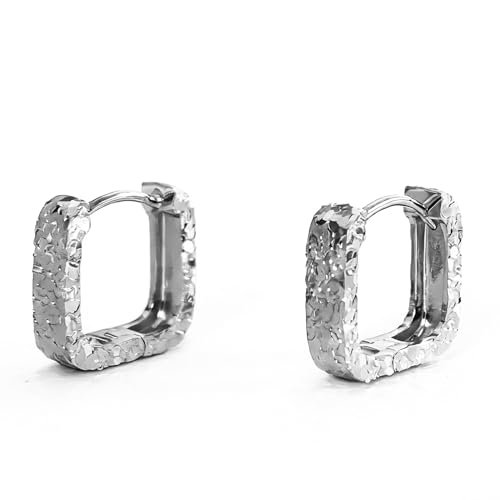 Small Hoop Earrings for Women Glitter Hoops Gold Plated with 925 Sterling Silver Post - style: Silver-square