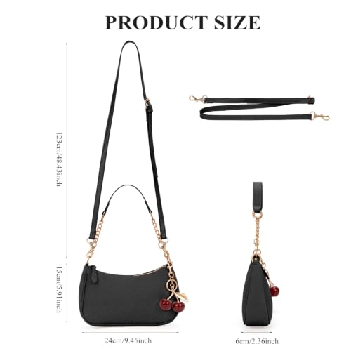 Small Shoulder Bags for Women Y2k Cute Shoulder Purse with Cherry Pendant Trendy Designer Handbag for Daily - color: A02-black