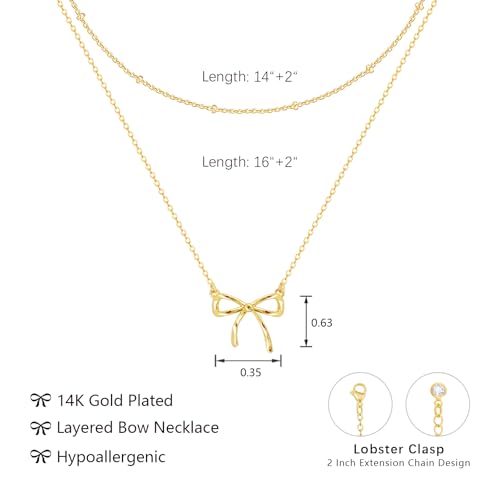 OGD Gold Necklace for Women, Bow Necklace 14K Layered Gold Necklace Dainty Bow Pendant Choker Necklace Trendy Bow Necklace Gold Chain Necklaces for Women Jewelry Gift - color: Gold Bow-2PCS