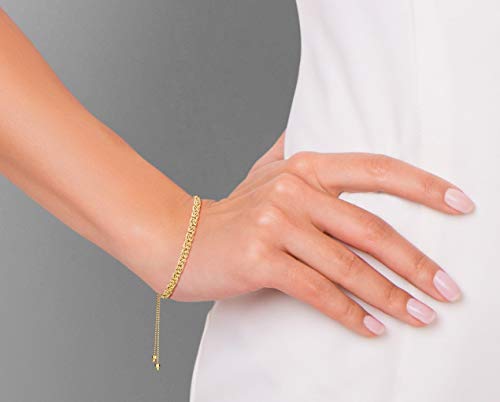 Miabella Italian 925 Sterling Silver, 18K Gold Plated 4mm Byzantine Adjustable Bolo Link Chain Bracelet for Women Handmade in Italy - style: yellow-gold-plated-silver