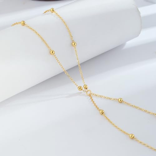 MFRYK 2PCS 14K Gold Plated Waist Chain Layered Pearl Cuban Beaded Satellite Figaro Belly Body Chain Boho Beach Waist Chains For Women Adjustable Waterproof Sexy Bikini Body Chain Jewelry For Women - style: Bead Double Layered-Gold