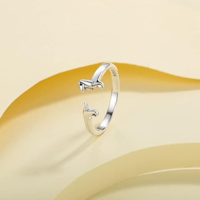 PARCOM Adjustable Women Stackable Ring, 925 Sterling Silver Open Rings - Trendy Eternity Cubic Zirconia Stackable Band Engagement Promise Ring for Her, Hypoallergenic Non Tarnish Nature Bird Floral Thumb Rings - color: Dachshund
